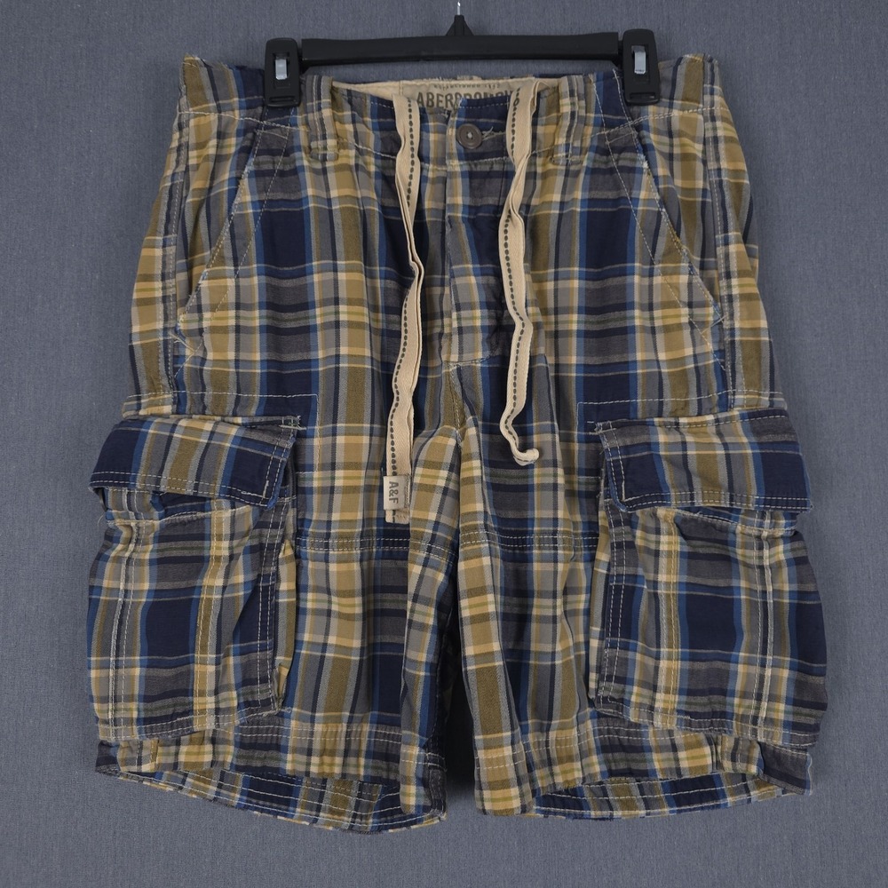 Abercrombie & Fitch Cargo Shorts Mens 30 (Fit 31x9) Plaid Drawstring Heavyweight